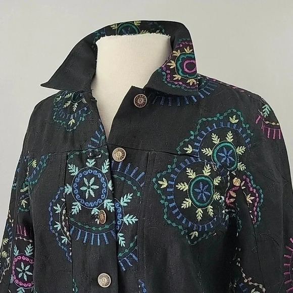 Carole Little Petite Embroidered Linen Jacket Black Size PM - Picture 4 of 13
